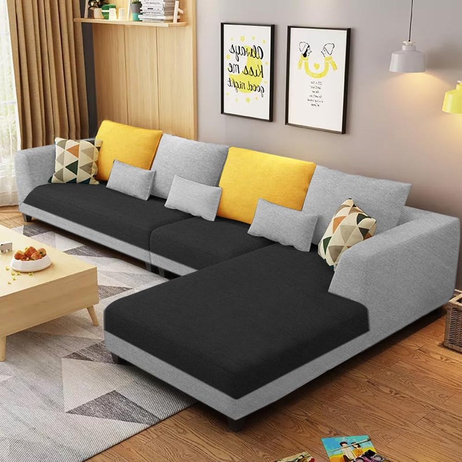 Casaliving Margreta RHS 6 Seater L Shape Sofa Set for Living Room (Black Grey Fabric) Premium Fabric Sofa