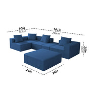 Sheron U Shaped Compressed Sofa Set for Living Room with Spacious Boucle Couch Set Living Rooms, (Blue Fabric) Premium Fabric U Shape Sofa for Living Room