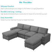 Rone 6 Seater L-Shaped & U-Shaped Sofas Set for Living Room – (Dark Grey Colour Fabric) Premium Comfort Sofa