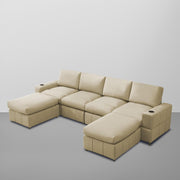Rone 6 Seater L-Shaped & U-Shaped Sofas Set for Living Room – (Cream Colour Fabric) Premium Comfort Sofa