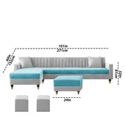 Casaliving Garcia 8 Seater RHS L Shape Sofa Set with Ottoman & 2 Puffy for Living Room (Grey Colour Fabric) Premium Fabric Sofa