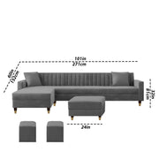 Garcia RHS 8 Seater L Shape Sofa Set with Ottoman & 2 Puffy for Living Room (Dark Grey) Premium Fabric Sofa Set