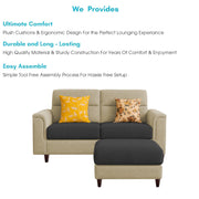 Casaliving Nancy 2 Seater with Ottoman Sofa Set for Living Room (Black Colour) Premium Fabric Sofa Set