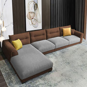 Hazer 6 Seater Sofa Set for Living Room (Brown Grey Fabric) Left Side Sofa