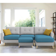 Lizel RHS 4 Seater L Shape Sofa Set with Center Table for Living Room (Turquise Grey Fabric) Premium Velvet Fabric Sofa
