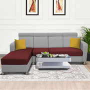 Emma RHS 6 Seater L Shape Sofa Set for Living Room (Maroon Grey Fabric)