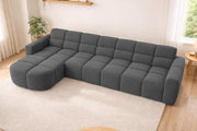Rudo Modern Sofa, Tufted Design Upholstered 6 Seater LHS L - Shape Sofa Set for Living Room, (Black Colour) Premium Velvet Fabric Sofa