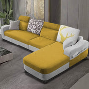 Amanda RHS 6 Seater L Shape,Sofa Set for Living Room (Yellow Grey Fabric)