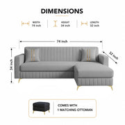Casaliving Oliveira 4 Seater L Shape Convertible Sofa Set for Living Room, 3 Seater & Ottoman Modular Sectional Couch for Small Space (Yellow) Fabric