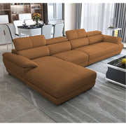 Amok 6 Seater L Shape Sofa Set for Living Room (Brown Leathertte) Left Side