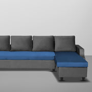 Asper RHS 6 Seater L Shape Sofa Set for Living Room (Black Blue Fabric) Premium Fabric Sofa