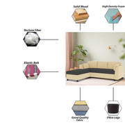 Blustin LHS 4 Seater L Shape Sofa Set for Living Room (Cream Black Fabric) Premium Fabric Sofa