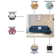 Falco RHS 4 Seater L Shape Sofa Set for Living Room (Blue Fabric) Premium Fabric Sofa