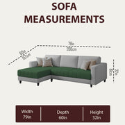 Oslo 4 Seater LHS L Shape Sofa Set for Living Room (Green Grey Fabric) Premium Fabric Sofa Set for Living Room