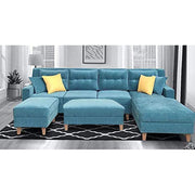 Casaliving Mallan RHS 8 Seater L Shape Sofa Set with Ottoman for Living Room (Blue Grey Fabric)