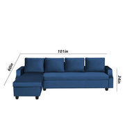 Asper LHS 6 Seater L Shape Sofa Set for Living Room (Blue Fabric) Premium Fabric Sofa