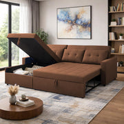 Casaliving Treshta 4 Seater LHS L - Shape Pull-Out Sofa Cum Bed with Storage Sofa for Living Room (Brown Fabric Color) Premium Fabric Sofa Set for Living Room Sofa Cum Bed