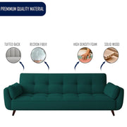 Francois 3 Seater Convertible Sofa Cum Bed for Living Room (Pine Fabric) Premium Fabric Sofa