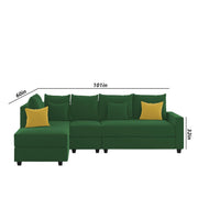 Inclair LHS 6 Seater L Shape Sofa Set for Living Room (Green Fabric) Premium Fabric Sofa