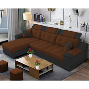 Miyami LHS 4 Seater L Shape Set for Living Room (Brown & Black Fabric)