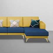 Falco RHS 6 Seater L Shape Sofa Set for Living Room (Blue Yellow Fabric) Premium Fabric Sofa