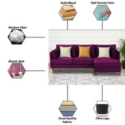 Croosen LHS 4 Seater L Shape Sofa Set for Living Room (Purple Colour) Premium Velvet Fabric