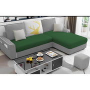 Afie RHS 6 Seater L Shape Sofa Set for Living Room (Black Grey Fabric) Premium Fabric Sofa