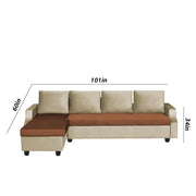 Asper LHS 6 Seater L Shape Sofa Set for Living Room (Cream Brown Fabric) Premium Fabric Sofa