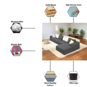 Badger LHS 6 Seater L Shape Sofa Set for Living Room (Black Fabric) Premium Fabric Sofa