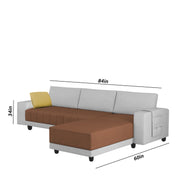 Linus RHS 4 Seater L Shape Sofa Set for Living Room (Brown Grey Fabric) Premium Fabric Sofa