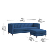 Casaliving Travis 4 Seater L Shape Convertible Sofa Set for Living Room, 3 Seater & Ottoman Modular Sectional Couch for Small Space (Blue Colour) Fabric