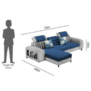 Samra LHS 4 Seater L Shape Sofa Set with 4 Puffy for Living Room (Blue Grey Fabric) Premium Fabric Sofa