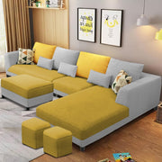 Minta LHS 8 Seater L Shape Sofa Set with Ottoman & 2 Puffy for Living Room (Green Fabric)