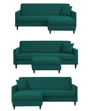 Valkyrie 4 Seater L Shape Convertible Sofa Set for Living Room, 3 Seater & Ottoman Modular Sectional Couch for Small Space (Pine Colour) Fabric
