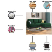 Swaloni RHS 4 Seater L Shape Sofa Set for Living Room (Green) Premium Fabric Sofa