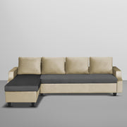 Asper LHS 6 Seater L Shape Sofa Set for Living Room (Cream Black Fabric) Premium Fabric Sofa
