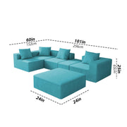Sheron U Shaped Compressed Sofa Set for Living Room with Spacious Boucle Couch Set Living Rooms, (Turquise Fabric) Premium Fabric U Shape Sofa for Living Room