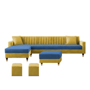 Casaliving Garcia 8 Seater RHS L Shape Sofa Set with Ottoman & 2 Puffy for Living Room (Grey Colour Fabric) Premium Fabric Sofa