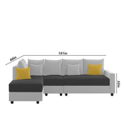 Inclair LHS 6 Seater L Shape Sofa Set for Living Room (Black Grey Fabric) Premium Fabric Sofa