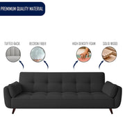 Francois 3 Seater Convertible Sofa Cum Bed for Living Room (Black Fabric) Premium Fabric Sofa