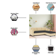 Blustin RHS 4 Seater L Shape Sofa Set for Living Room (Cream Black Fabric) Premium Fabric Sofa
