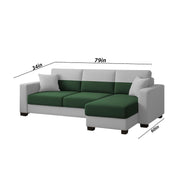 Aden RHS 4 Seater L Shape Sofa Set with 2 Puffy for Living Room (Green Grey Colour Fabric) Premium Fabric Sofa Set for Living Room