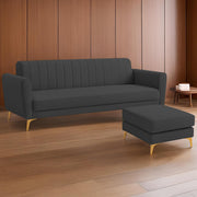 Grayon 3 Seater Convertible Sofa Set for Living Room, 3 Seater & Ottoman Modular Sectional Couch for Small Space (Black Colour) Fabric Sofa Set