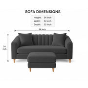 Casaliving Doraldo 2 Seater with Ottoman Sofa Set for Living Room (Black Colour) Premium Fabric Sofa Set