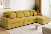Gagnon LHS 6 Seater L Shape Corner Sofa Cum Bed for Living Room (Yellow Fabric) Premium Fabric Sofa