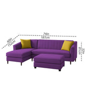 Neyami LHS 4 Seater with Ottoman L Shape Sofa Set for Living Room (Purple) Premium Fabric Sofa Set