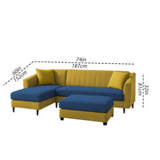 Neyami LHS 4 Seater with Ottoman L Shape Sofa Set for Living Room (Blue Yellow) Premium Fabric Sofa Set