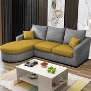 Shrank Round Lounger L Shape 4 Seater Sofa Set for Living Room (Yellow Grey) Fabric Sofa | LHS