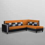 Nordy RHS 6 Seater L Shape Sofa Set for Living Room (Orange Black Colour) Premium Fabric Sofa Set