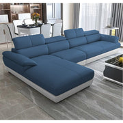 Amok 6 Seater L Shape Sofa Set for Living Room (Blue Grey Leathertte) Left Side